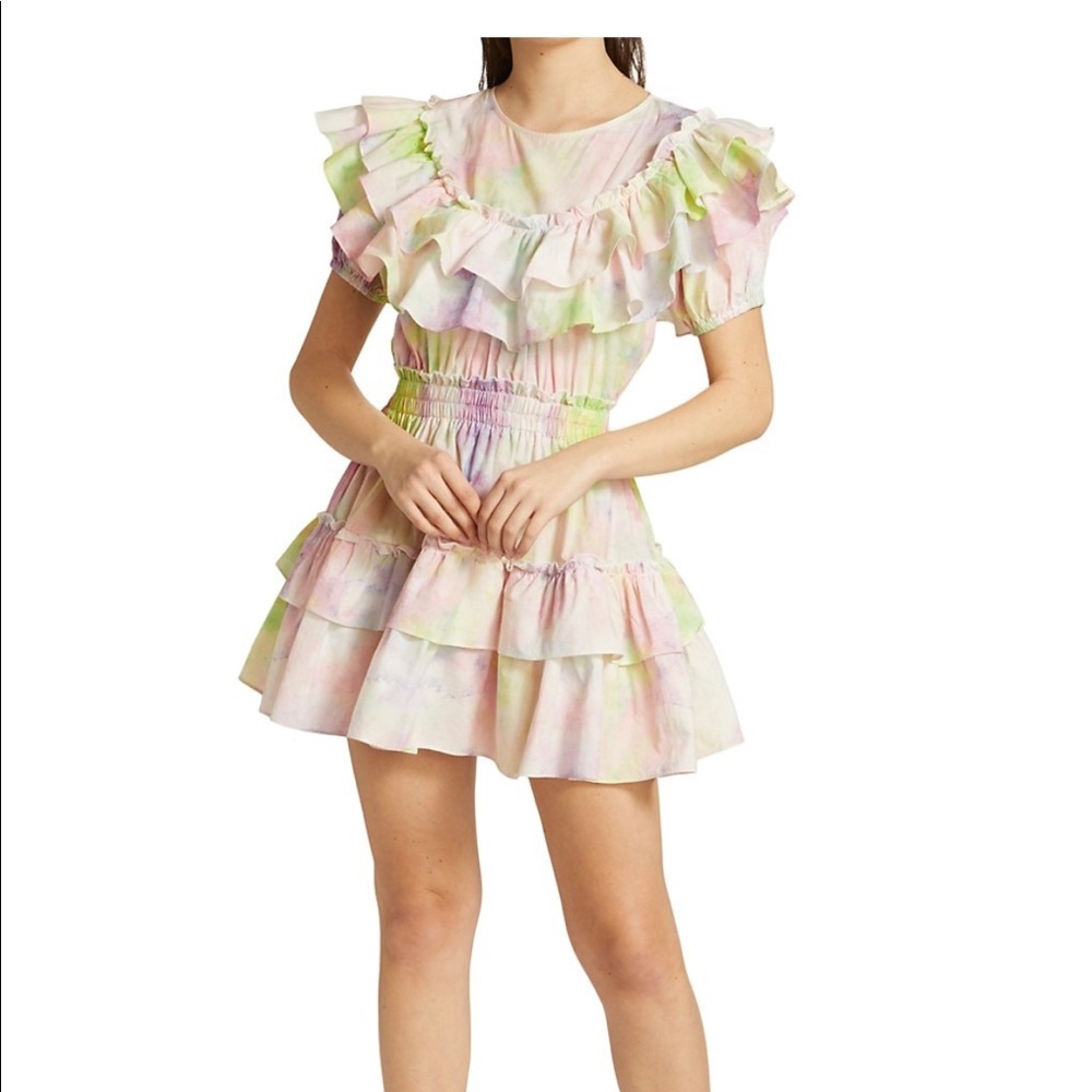 Stellah: Tie-Dye Ruffle Cotton Minidress (Large) - Picture 1 of 5